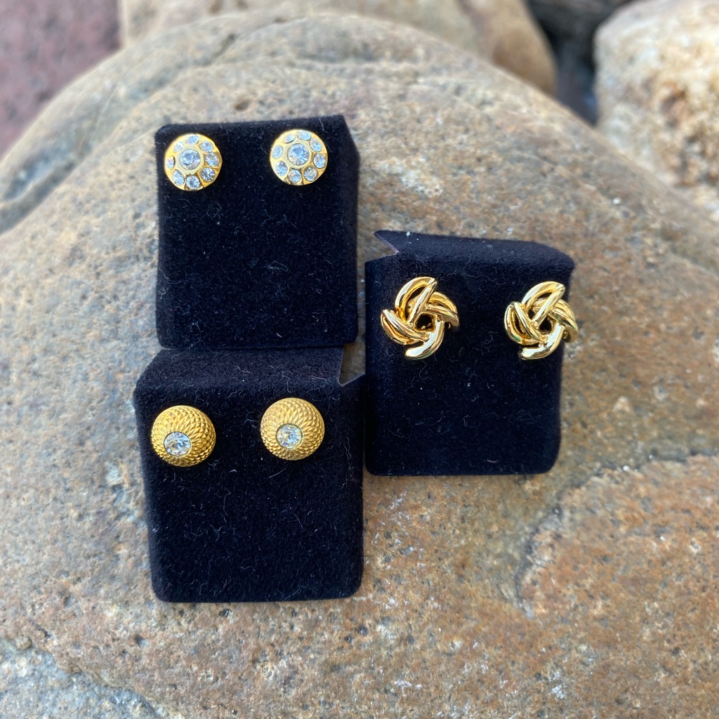 Pierre Cardin Designer Dainty Gold Post Earrings 3 Pairs